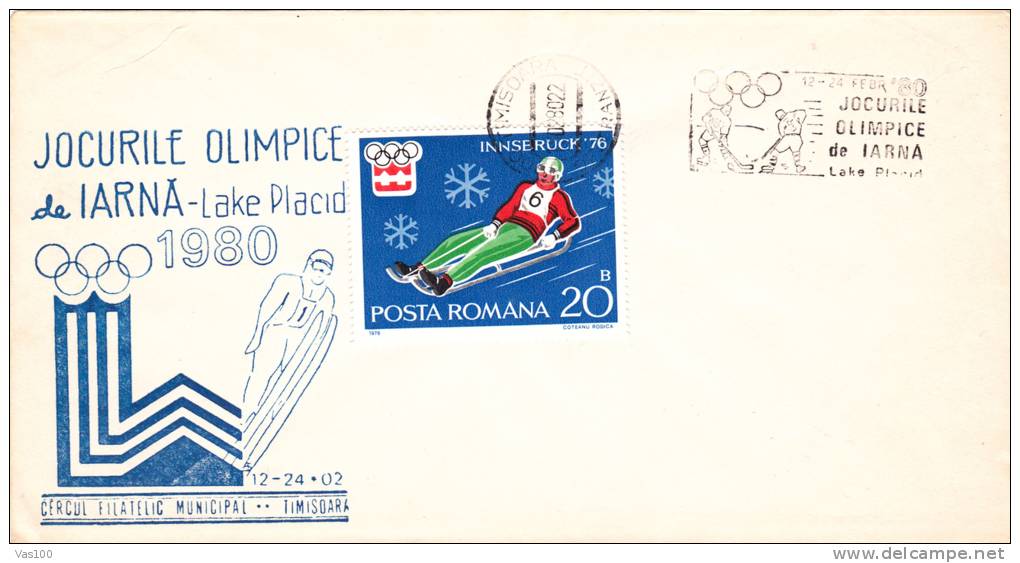 SKI,OLYMPIC GAMES 1980 ,LAKE PLACID,SPECIAL COVER,ROMANIA - Hiver 1980: Lake Placid