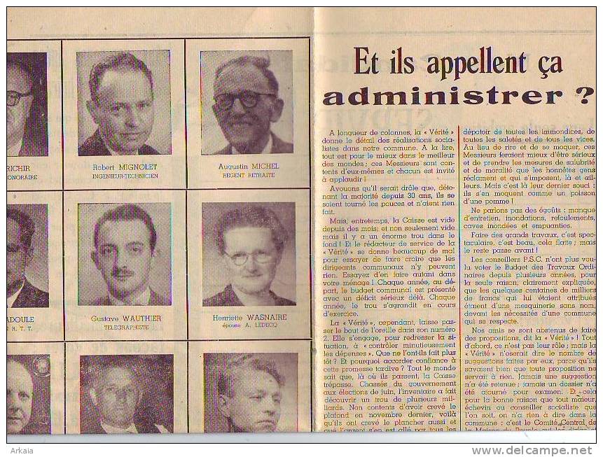 Journal = Elections Communales De 1958 - Feuille électorale De Gilly N° 1 Du P.S.C. - 1950 à Nos Jours