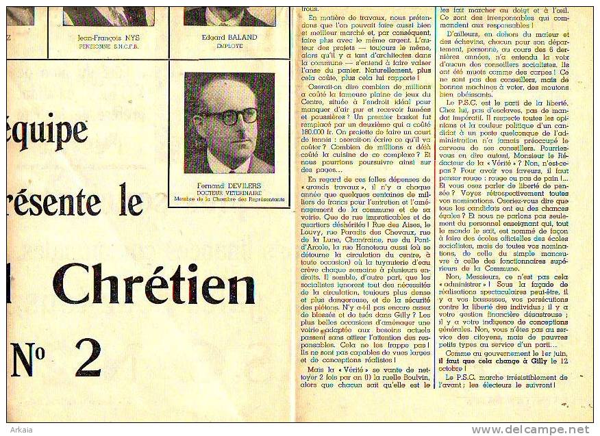 Journal = Elections Communales de 1958 - feuille électorale de Gilly n° 1 du P.S.C.