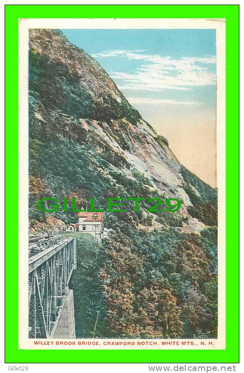 WHITE MOUNTAINS, NH - WIILEY BROOK TRAIN BRIDGE, CRAWFORD NOTCH - HARTMAN SCENIC CARDS No 77 - J.V. HARTMAN & CO - - White Mountains