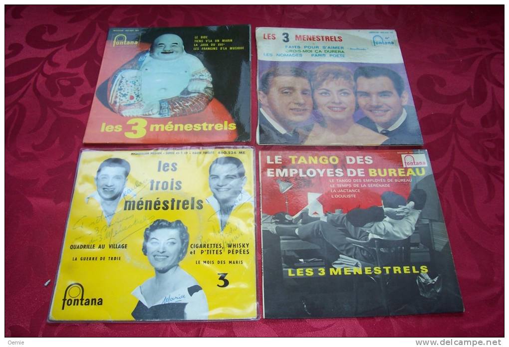 LES 3 MENESTRELS  °  COLLECTION DE 4 / 45 TOURS  DONT 2 AVEC AUTOGRAPHE - Autographes