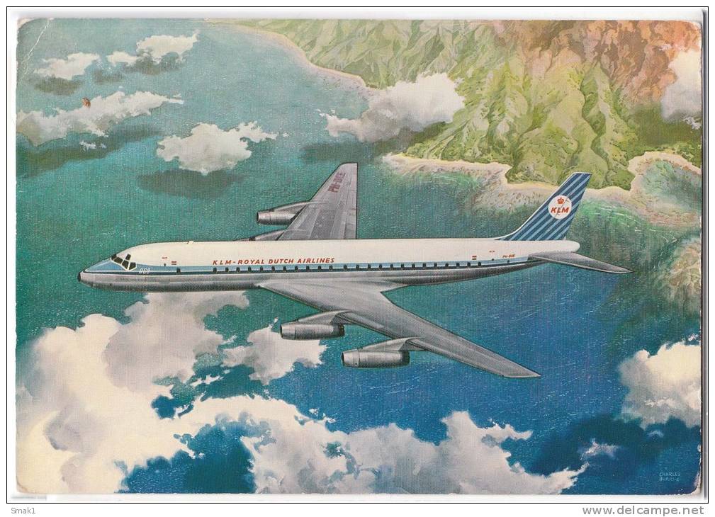 TRANSPORT AIRPLANE KLM'S DOUGLAS DC-8 INTERCONTINENTAL JET ROYAL DUTCH AIRLINES DENMARK BIG POSTCARD - 1946-....: Moderne