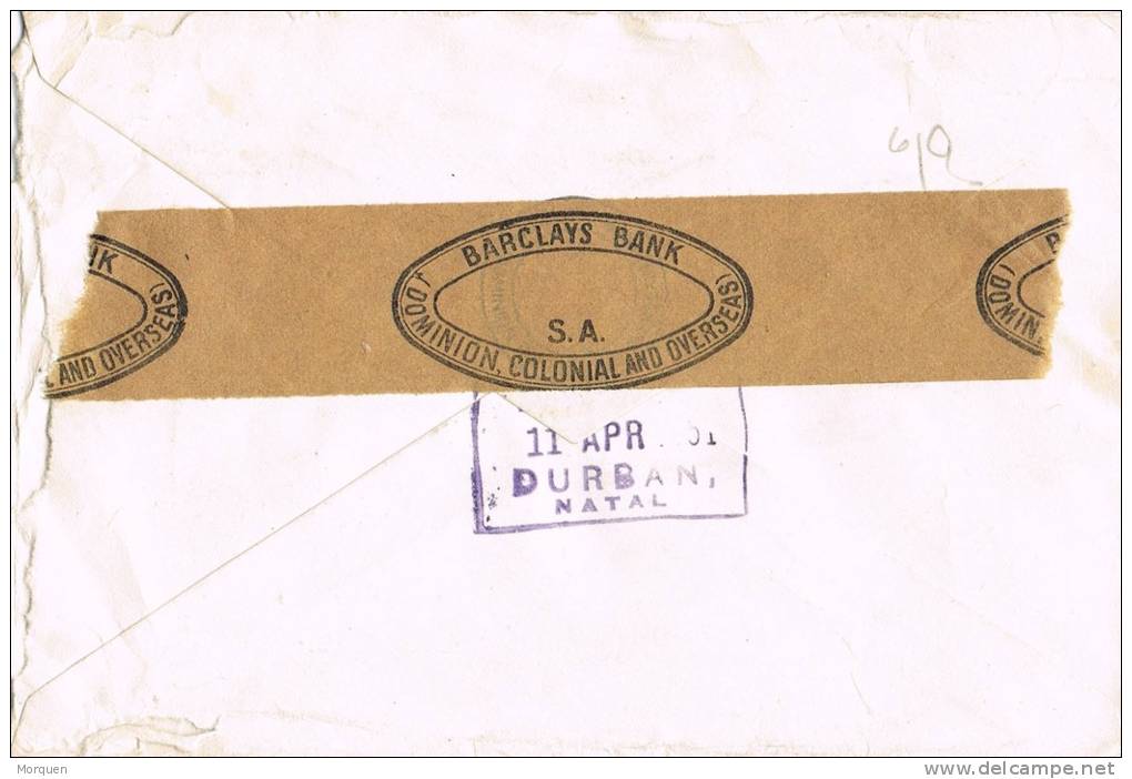 3527. Carta Aerea DURBAN  Natal (South Africa) 1951. Franqueo Mecanico - Covers & Documents