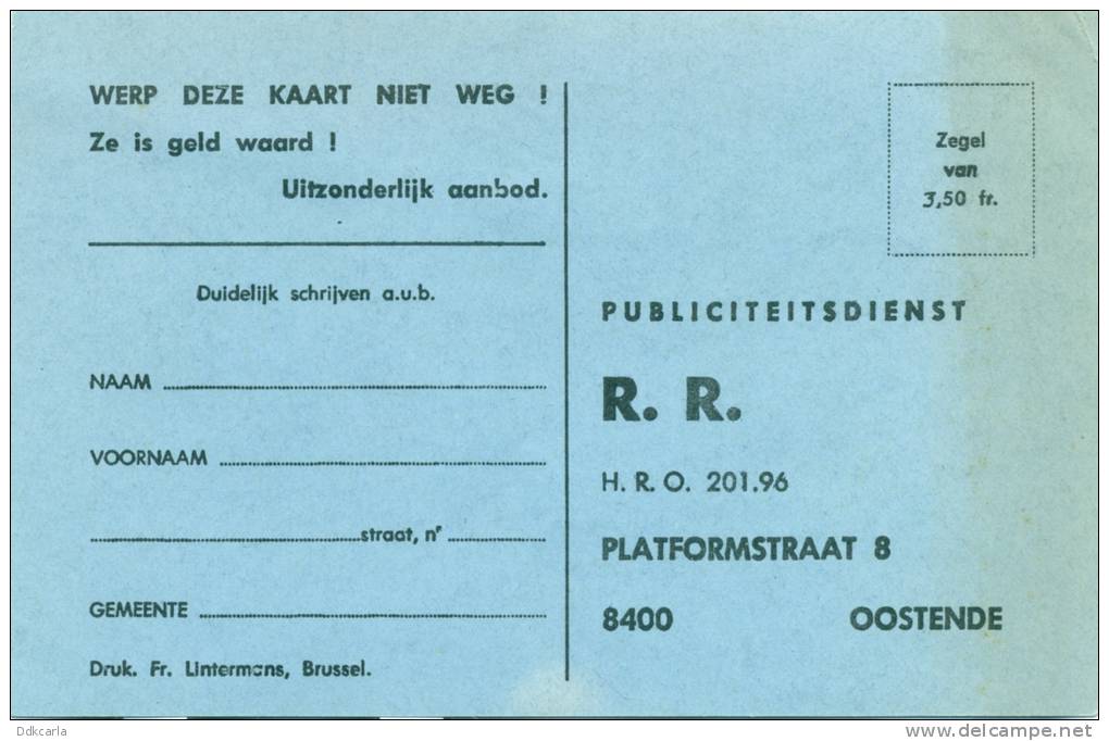 Reclame Drukwerken - Publiciteitsdienst R.R. Oostende - Autres & Non Classés