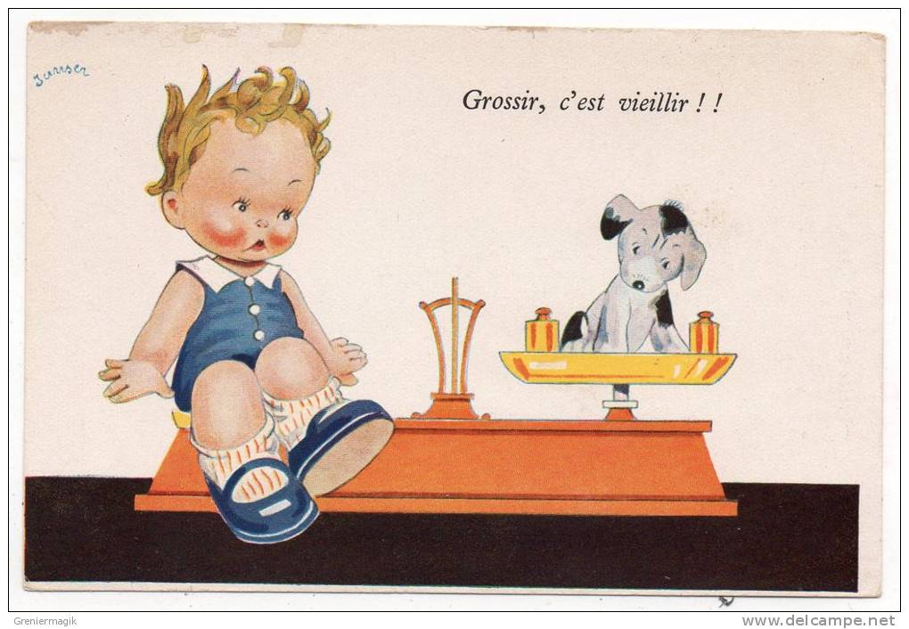 Enfant Avec Un Chien Sur Une Balance - Grossir, C'est Viellir !! - Illustrateur: Janser - Janser