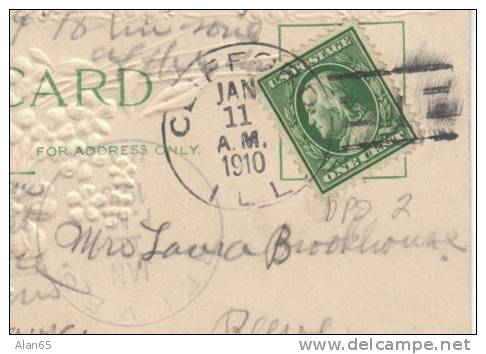 Reeve IL Illinois DPO-4 &amp; Clifford IL DPO-2 Doane Postmark Cancel On 1910 Vintage Postcard - Postal History