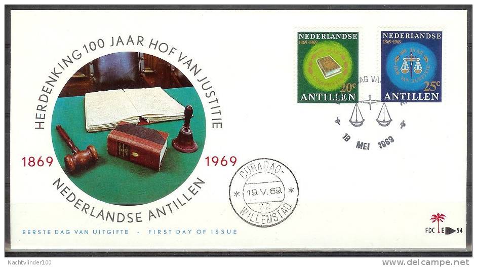 Mic054fb HOF VAN JUSTITIE 100 JAAR CODIFICATIE JUSTICE DEPARTMENT NEDERLANDSE ANTILLEN 1969 FDC E54  VANAF1EURO - Police - Gendarmerie