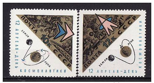 27-561 //  USSR  - 1966  TAG Der KOSMONAUTIK  1  Mi  3205/06   ** - Unused Stamps