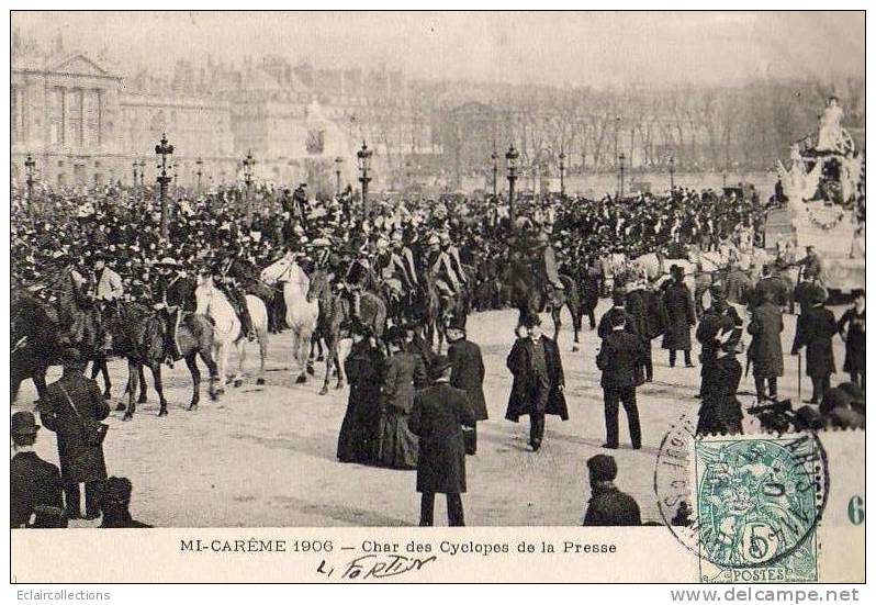 Paris  Mi-Carême 1906   Char Des Cyclopes De La Presse - Lots, Séries, Collections