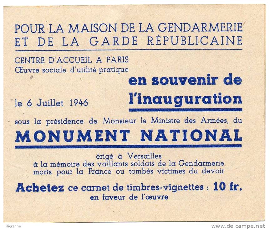 Carnet Emis En Souvenir De L Inauguration D Un Monument Pour La GENDARMERIE En 1946 - Military Heritage