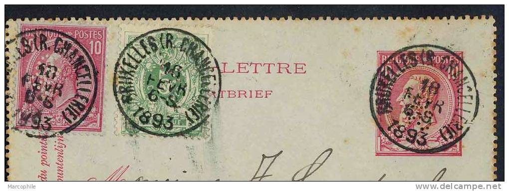 BELGIQUE - BRUXELLES / 1893 ENTIER POSTAL PERFORE - PERFIN / RARE (ref 3757) - 1863-09