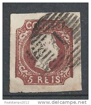 PORTUGAL - 1856-1858,  D. Pedro V. Cabelos Anelados.  5 R.   Tipo II, Cast.º  Verm.º    (o)  MUNDIFIL  Nº 10a - Used Stamps