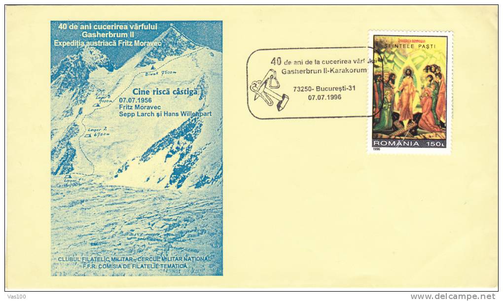 CLIMBING AUSTRIAC EXPEDITION FRITZ MORAVEC,SPECIAL COVER,POSTMARK ON COVER,1996,ROMANIA - Escalada