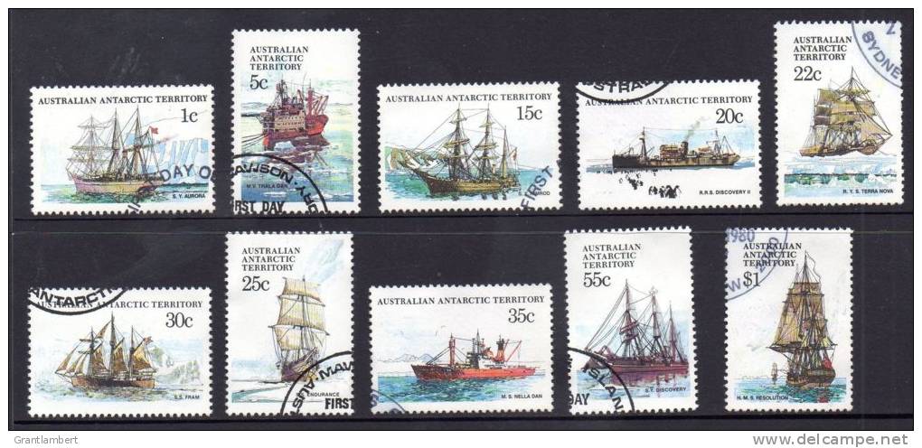 Australian Antarctic 1979 Ships 10 Values Used - Used Stamps