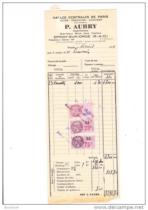 P AUBRY Halle Centrale De Paris Fruits Primeurs Legumes EPINAY SUR ORGE - 1900 – 1949