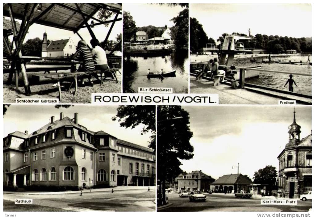 AK Rodewisch, Freibad, Karl-Marx-Platz, Rathaus, Gel, 1975 - Vogtland