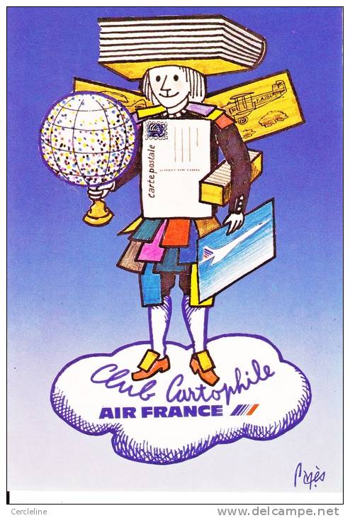 CPSM PAGES CLUB CARTOPHILE AIR FRANCE HOMME DANS LES NUAGES 757/1000  1984 - Pages