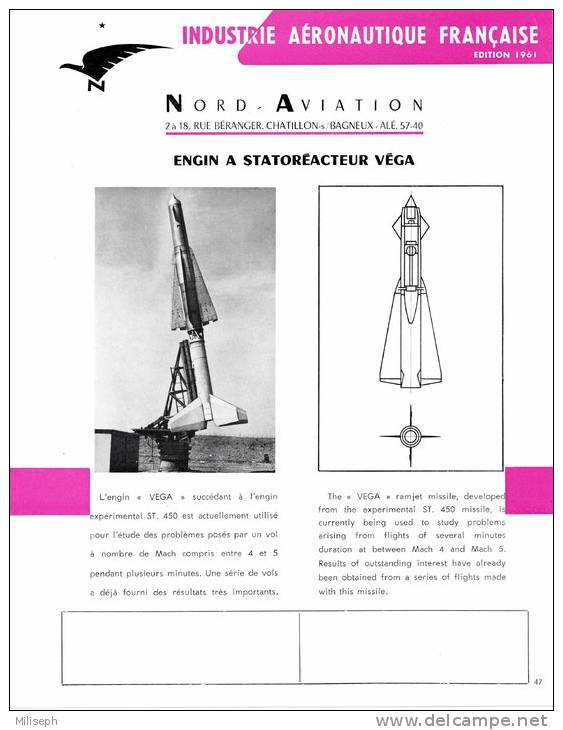 NORD-AVIATION - Notice Technique - Missile - Engin A Statoréacteur " VEGA "  (2841) - Aviation