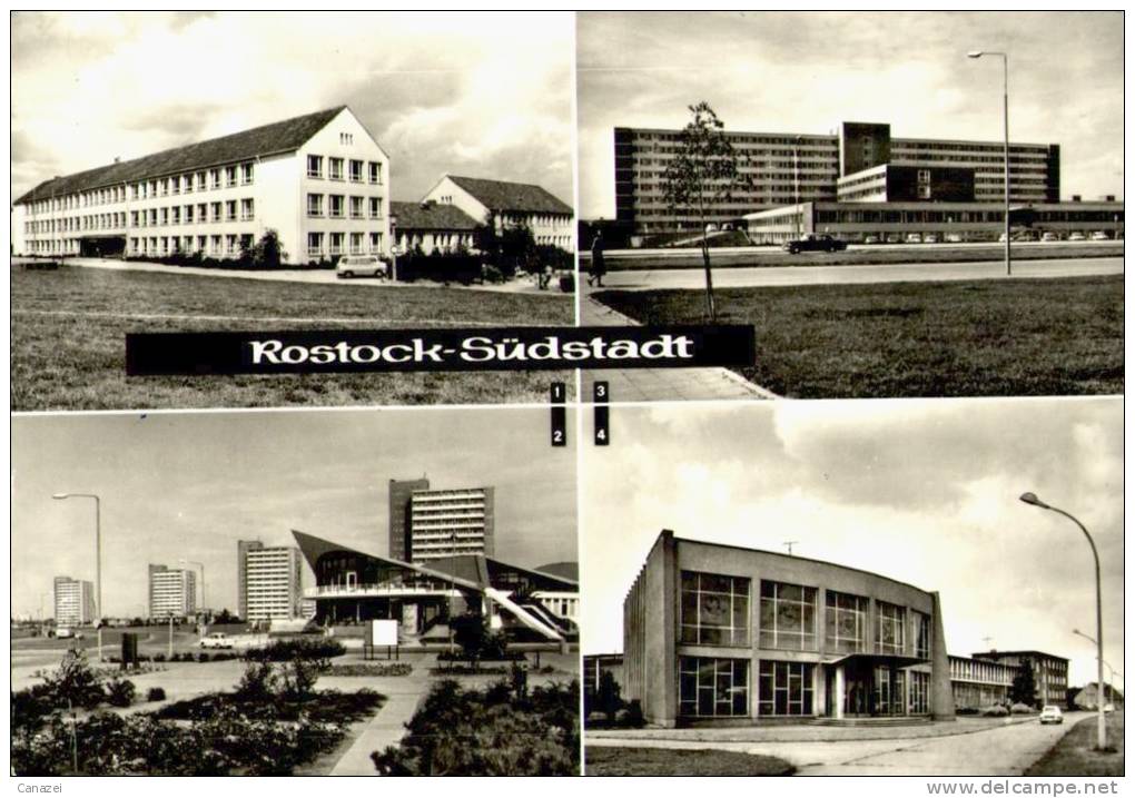 AK Rostock-Südstadt, Gagarin-Schule, Gastst.Kosmos, Bezirkskrankenhaus, Gel,1974 - Rostock