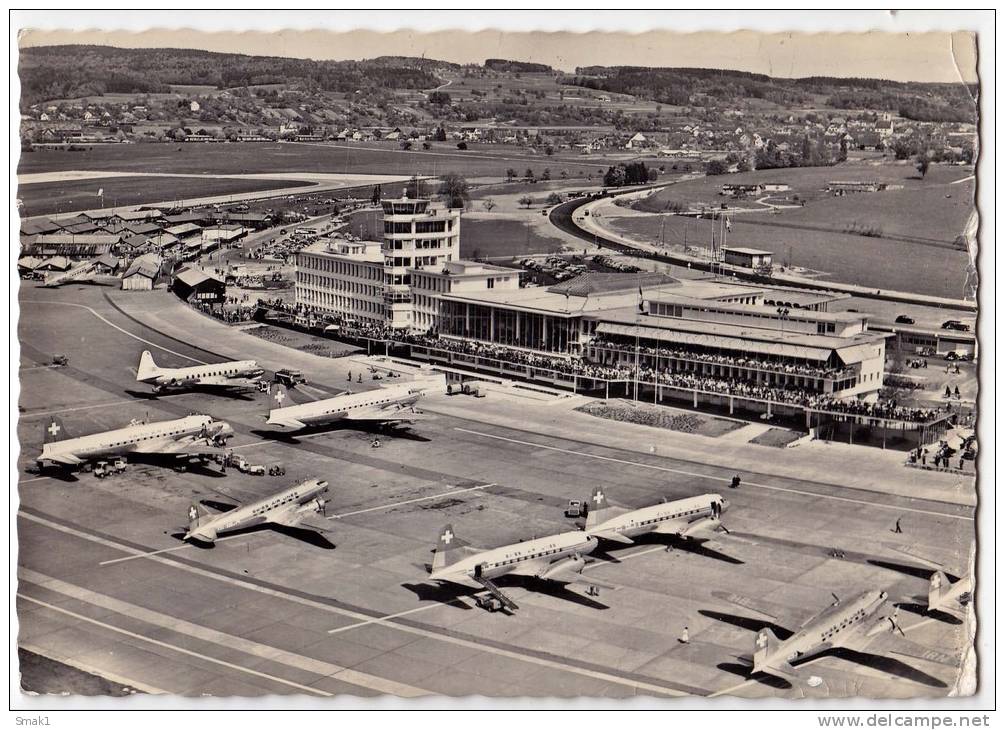 TRANSPORT AERODROME KLOTEN ZURICH SWITZERLAND BIG POSTCARD 1960. - Aerodrome