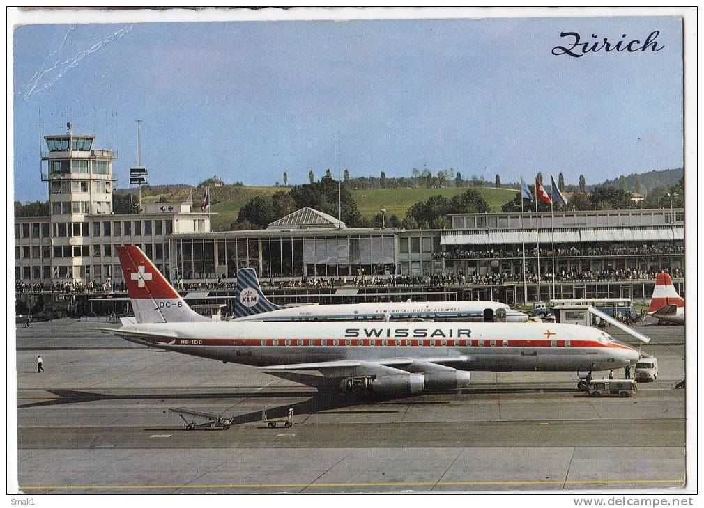 TRANSPORT AERODROME KLOTEN ZURICH SWITZERLAND JAMMED CORNER BIG POSTCARD - Aerodrome