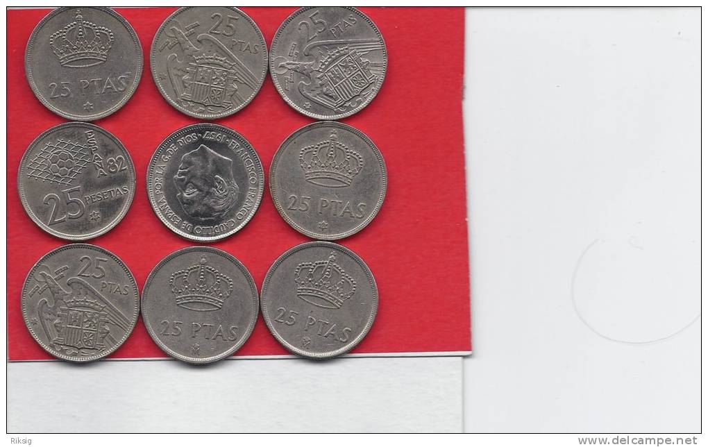 Spain 25 Pesetas  9 Coins    M-7 - 25 Pesetas