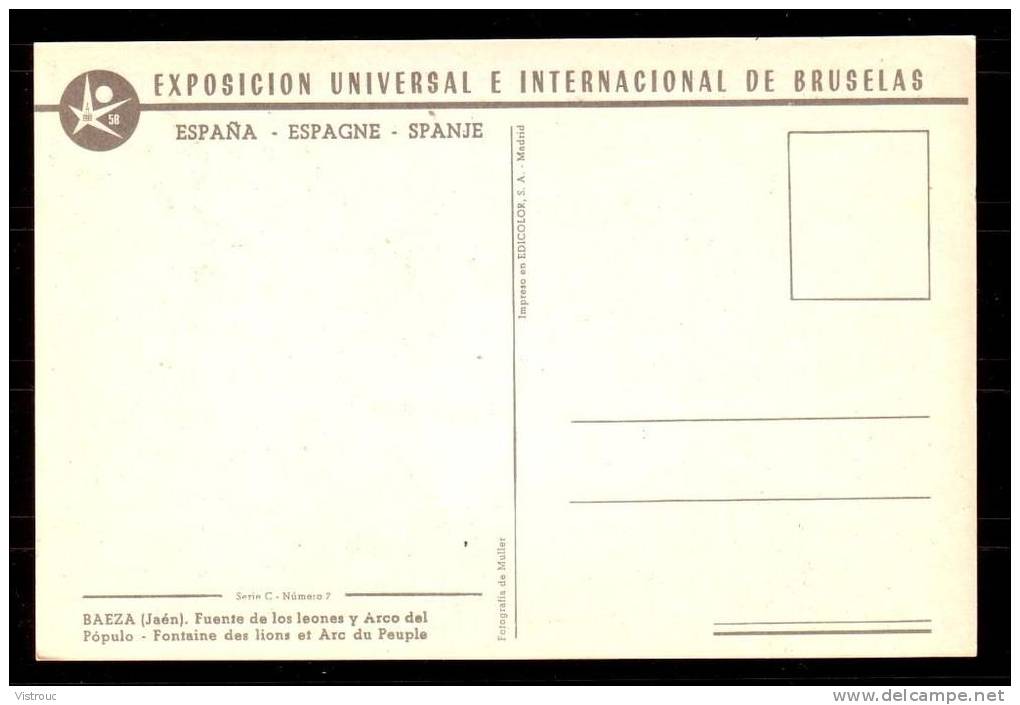 Exposition BRUXELLES 1958 - Pavillon De L´Espagne - BAEZA (Jaén) - Non Circulé - Not Circulated. - Autres & Non Classés