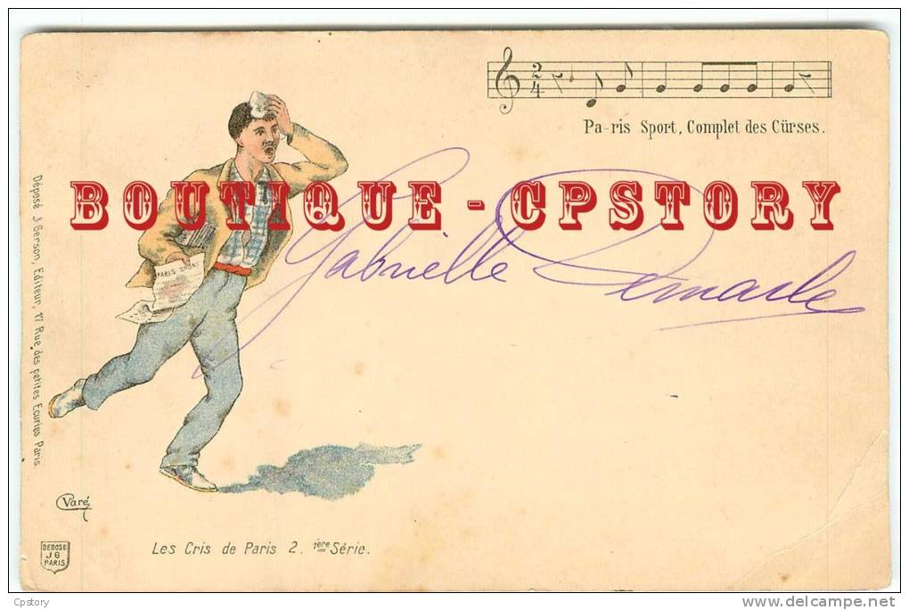 PRIX FIXE < PETIT METIER < CRIS De PARIS - Marchand Du Journal Des Courses Hippiques - Carte Précurseur 1900 -Dos Scanné - Petits Métiers à Paris