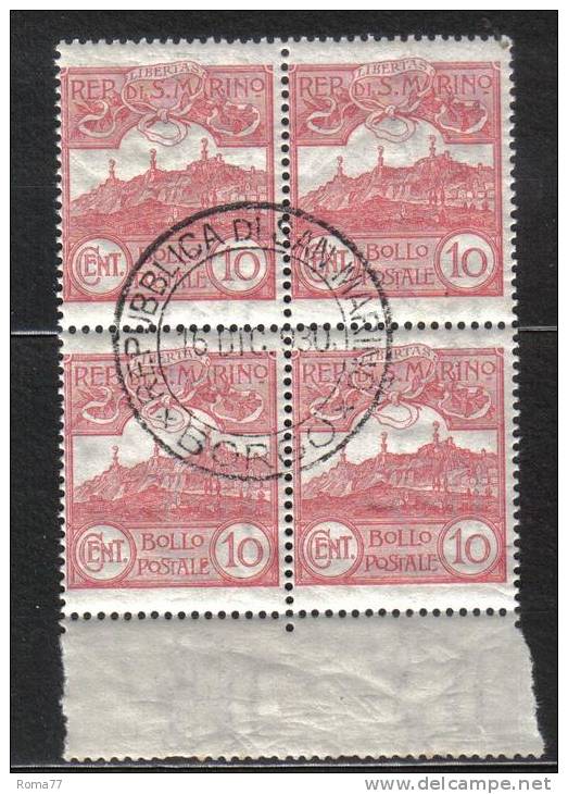 2RG94b - SAN MARINO , Il N. 36 : Quartina Usata Con Piena Gomma - Used Stamps