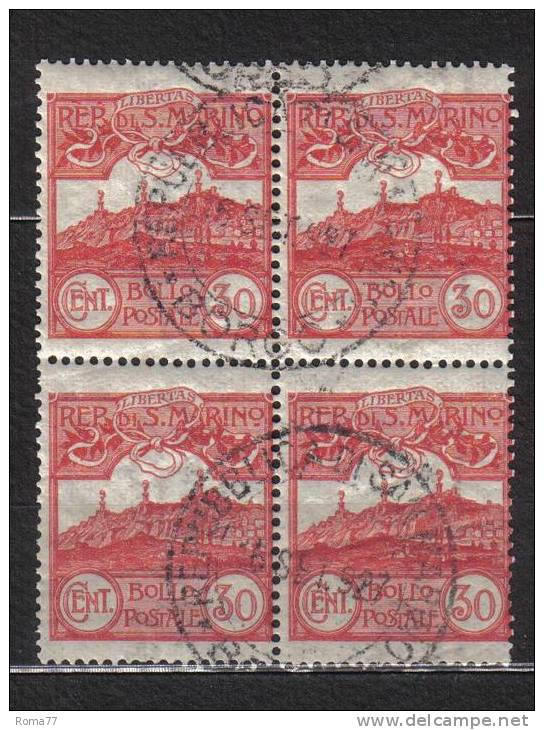 2RG94d - SAN MARINO , Il N. 39 : Quartina Usata Con Piena Gomma - Used Stamps