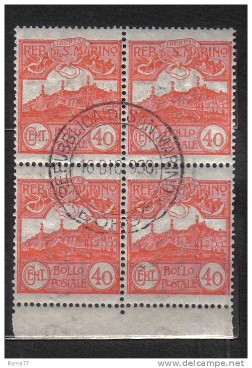 2RG94e - SAN MARINO , Il N. 40 : Quartina Usata Con Piena Gomma - Used Stamps