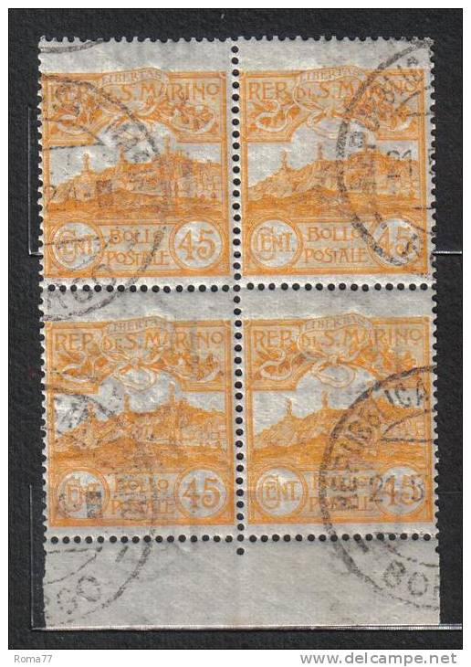 2RG94c - SAN MARINO , Il N. 45 : Quartina Usata Con Piena Gomma - Used Stamps