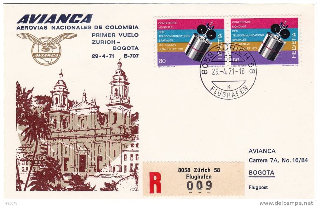 ZURICH  /  AVIANICA - BOGOTA  -  Cover _ Lettera - BOEING 707 - AVIANICA - First Flight Covers