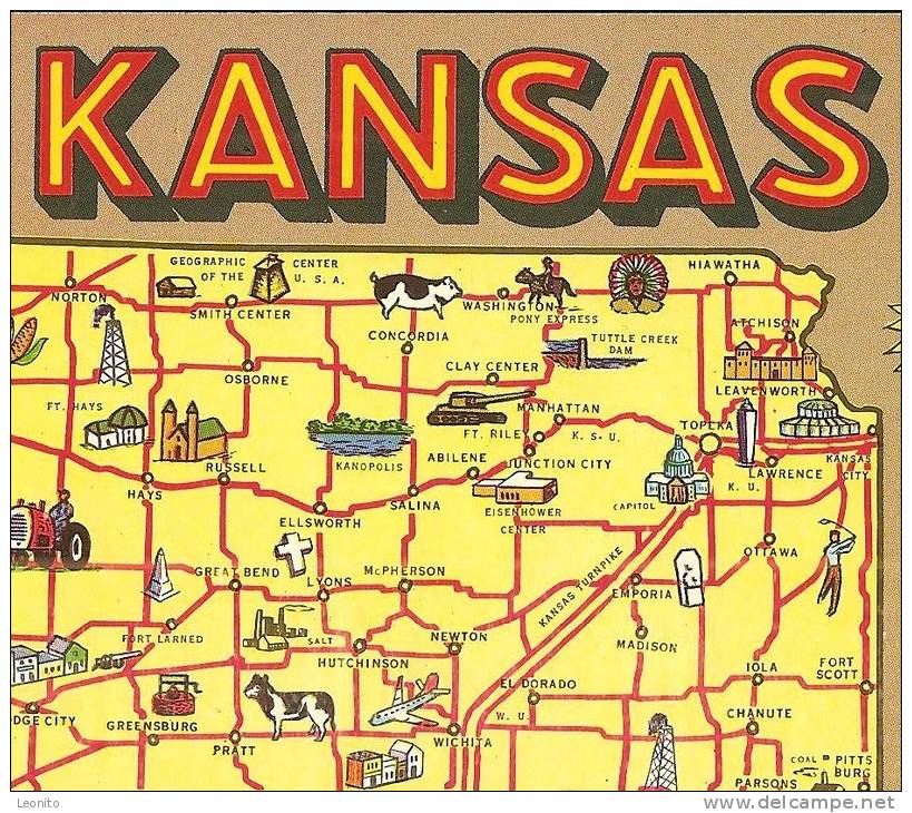 KANSAS USA Map Osborne Russel Hays Syracuse Tribune Toplka Newton Concordia Chanute Winfield....1962 - Andere & Zonder Classificatie