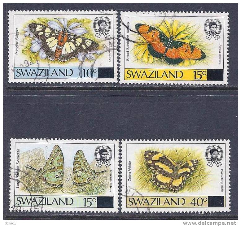 Swaziland, Scott # 574-5,575A,577 Used Part Set Butterflies, Surcharged, 1990 - Swaziland (1968-...)