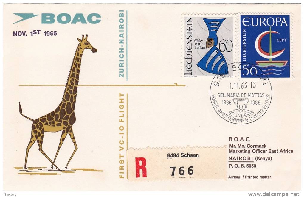 ZURICH  /  NAIROBI   -  Cover _ Lettera   _  BOAC - First Flight Covers