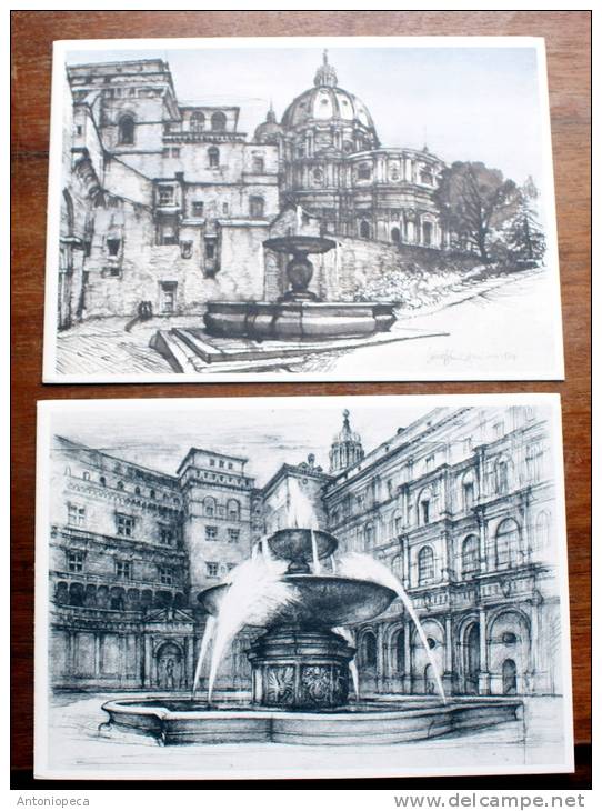 VATICANO 1975 - 6 OFFICIAL POSTCARDS "ARCHITECTURE AND FOUNTAINS" II^ SERIES -  LOT OF 5 - Entiers Postaux