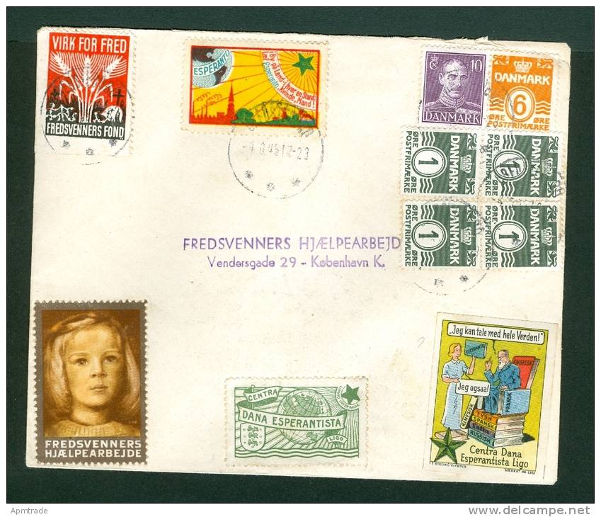 Denmark. Cover Postal Used 1945 With 6 Poster Stamp Peace, Esperanto . - Other & Unclassified