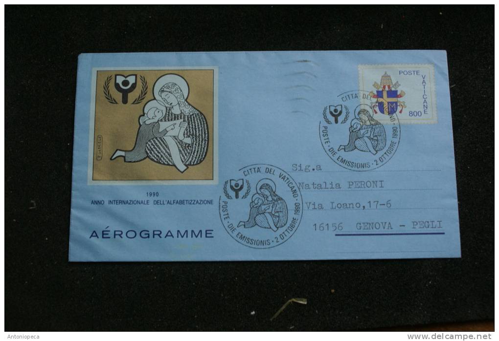 VATICANO 1990- AEROGRAMMA "ANNO INTERNAZIONALE ALFABETIZZAZIONE" SENDED WITH DIE EMISSIONIS OBLITERATION - LOT OF 3 - Entiers Postaux