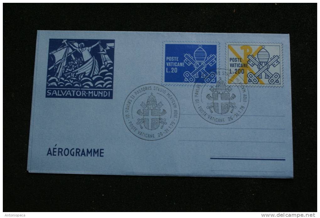 VATICANO 1979- AEROGRAMMA "SALVATOR MUNDI" OFFICIAL OBLITERATION VISIT POPE JOHN PAUL II IN MEXICO - Used Stamps