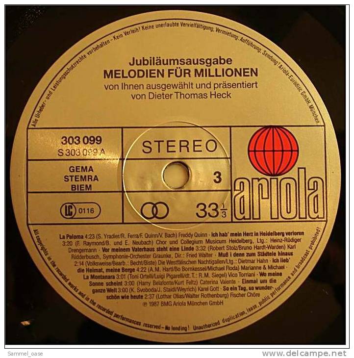 Doppel-LP Vinyl  -  Melodien Für Millionen - Jubiläumsausgabe Präsentiert Von Dieter Thomas Heck - Ca. 1985 - Sonstige - Deutsche Musik