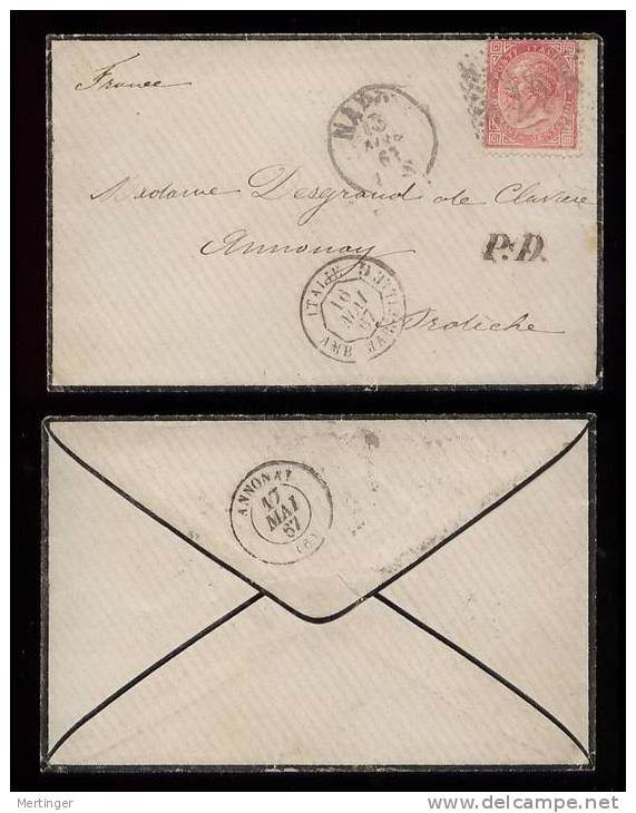 Italien Italy 1867 Cover To France With French Ship Postmark - Interi Postali