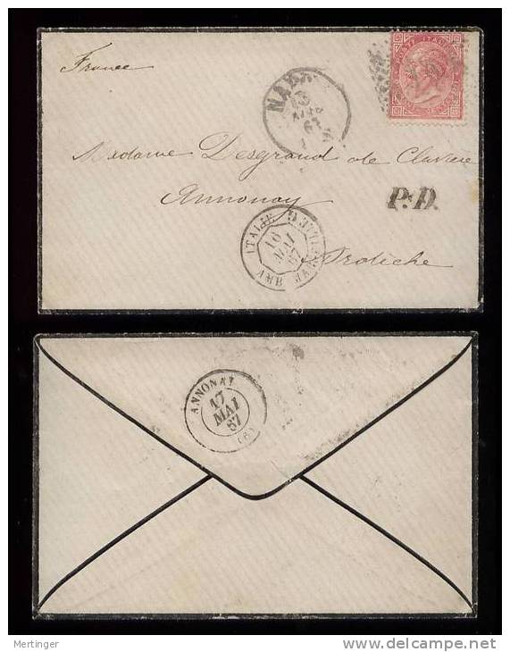 Italien Italy 1867 Cover To France With French Ship Postmark - Entiers Postaux