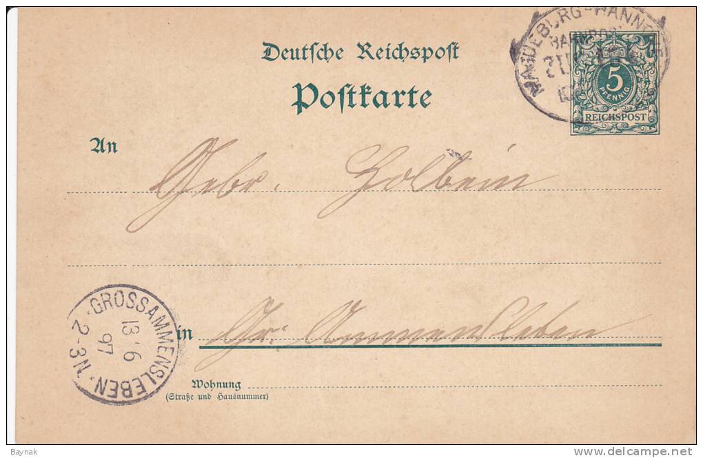 POSTKARTE  --  1897  --  BAHNSTEMPEL   MAGDEBURG -   -  ZUG 379  -  GROSSAMMENSLEBEN - Covers & Documents