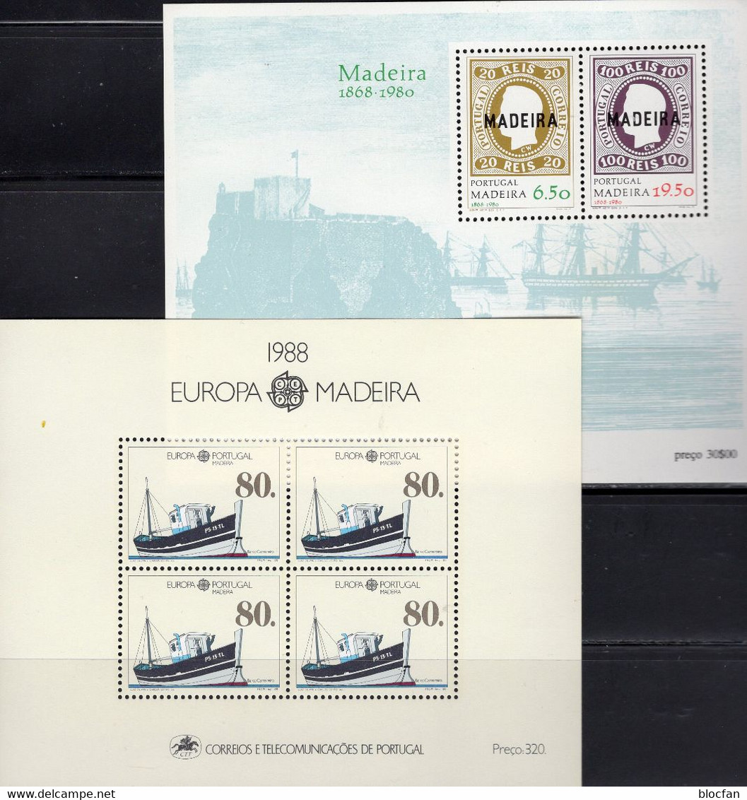 Schiffe EUROPA 1988 Madeira Blöcke 1+9 ** 15€ CEPT Verkehr Im Hafen Bloque Ship Blocs Mare Ss Sheets Ms Bf Portugal - Maritime