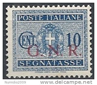 1944 RSI GNR BRESCIA SEGNATASSE 10 CENT MNH ** VARIETà CON DECALCO - RSI144-4 - Postage Due