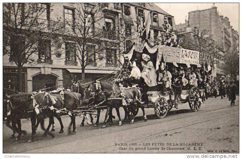 Paris 75  Fêtes De La Mi-Carême 1905  Le Char Du Lavoir De Charonne - Lots, Séries, Collections