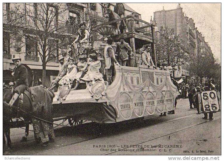 Paris 75  Fêtes De La Mi-Carême 1905  Le Char Des Boissons ( St Emilion  Macon Saumur..) - Lots, Séries, Collections