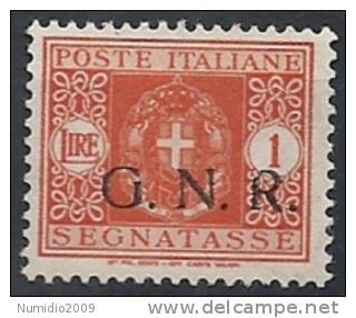 1944 RSI GNR BRESCIA SEGNATASSE 1 LIRA MNH ** VARIETà - RSI149-3 - Portomarken