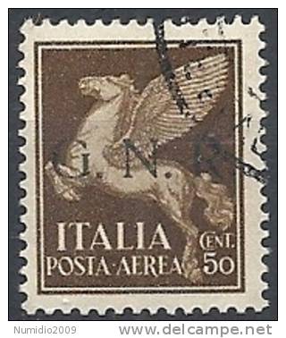 1944 RSI USATO GNR BRESCIA I TIRATURA POSTA AEREA 50 CENT - RSI131 - Luftpost